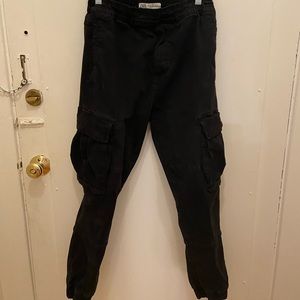 Zara Mens Cargo Black Jogger Pants Size 30 Drawstring Streetwear Trousers